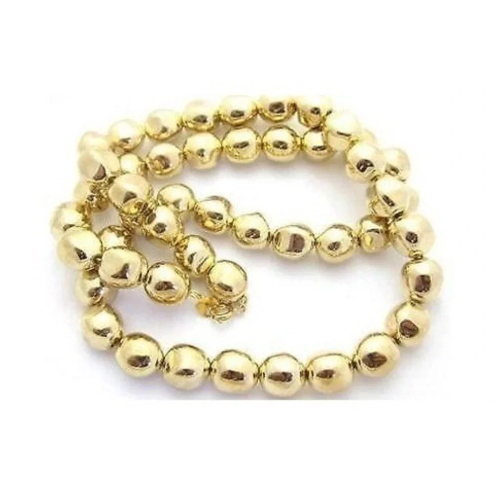 Vintage Shiny Gold Plated 11mm Bead Necklace‎ Strung On Chain*24